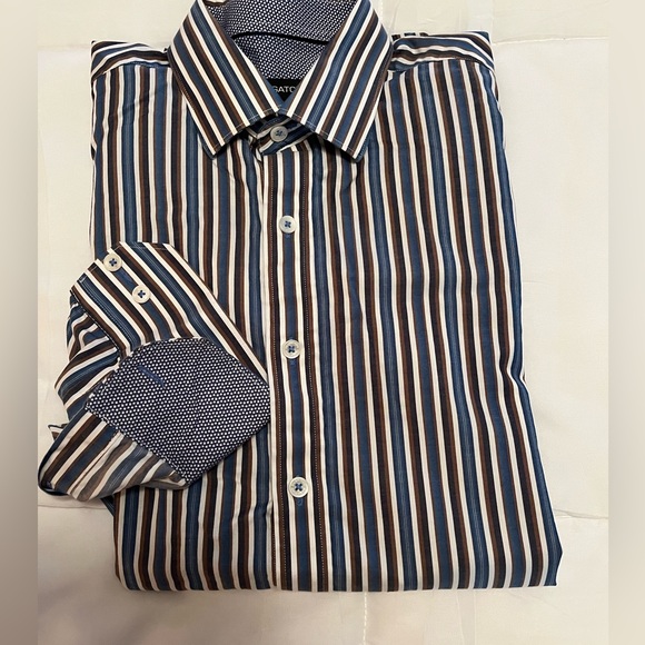 Bugatchi Other - Bugatchi/men’s casual shirt, size S, blue, brown, ivory stripes